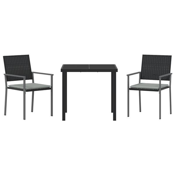 Grote foto vidaxl 3 delige tuin eettafel set met kussens zwart poly rattan tuin en terras tuinmeubelen