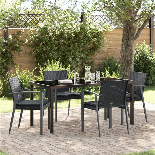 Grote foto vidaxl 5 delige tuintafelset met kussens zwart poly rattan tuin en terras tuinmeubelen