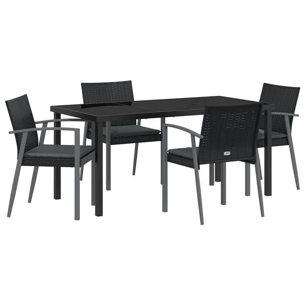 Grote foto vidaxl 5 delige tuintafelset met kussens zwart poly rattan tuin en terras tuinmeubelen