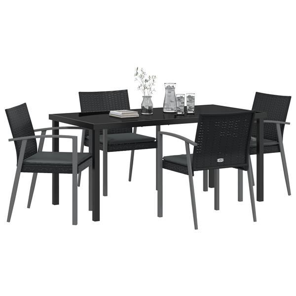 Grote foto vidaxl 5 delige tuintafelset met kussens zwart poly rattan tuin en terras tuinmeubelen