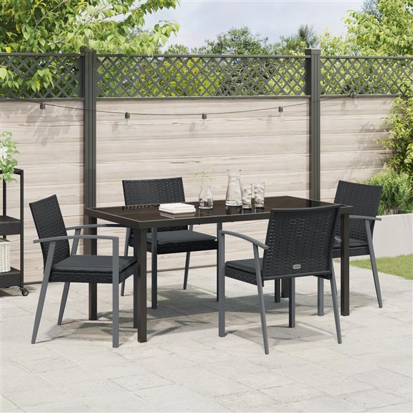 Grote foto vidaxl 5 delige tuintafelset met kussens zwart poly rattan tuin en terras tuinmeubelen