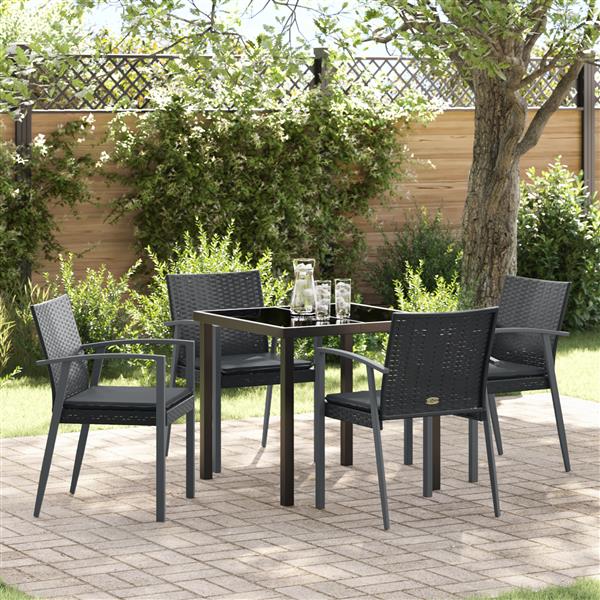 Grote foto vidaxl 5 delige tuinset met kussens zwart poly rattan tuin en terras tuinmeubelen