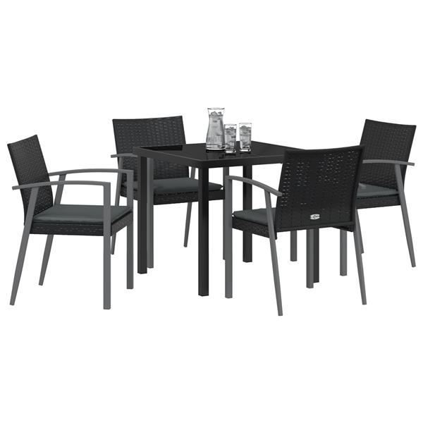 Grote foto vidaxl 5 delige tuinset met kussens zwart poly rattan tuin en terras tuinmeubelen