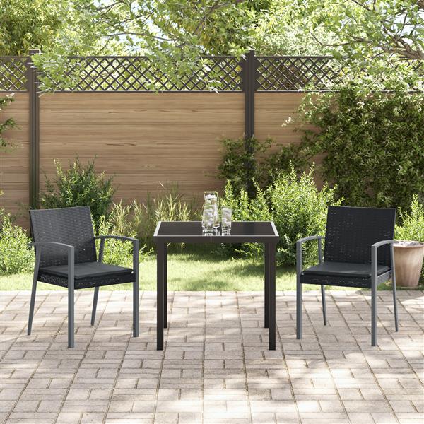 Grote foto vidaxl 3 delige tuinset met kussens zwart poly rattan tuin en terras tuinmeubelen