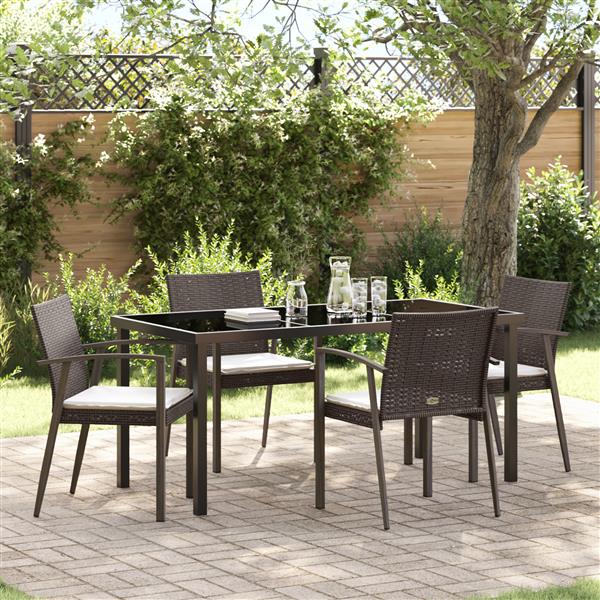 Grote foto vidaxl 5 delige eetset voor in de tuin met kussens bruin poly rattan tuin en terras tuinmeubelen
