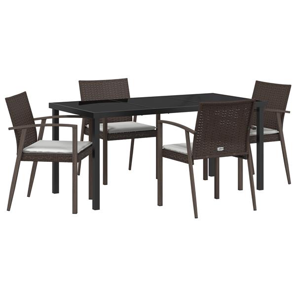 Grote foto vidaxl 5 delige eetset voor in de tuin met kussens bruin poly rattan tuin en terras tuinmeubelen