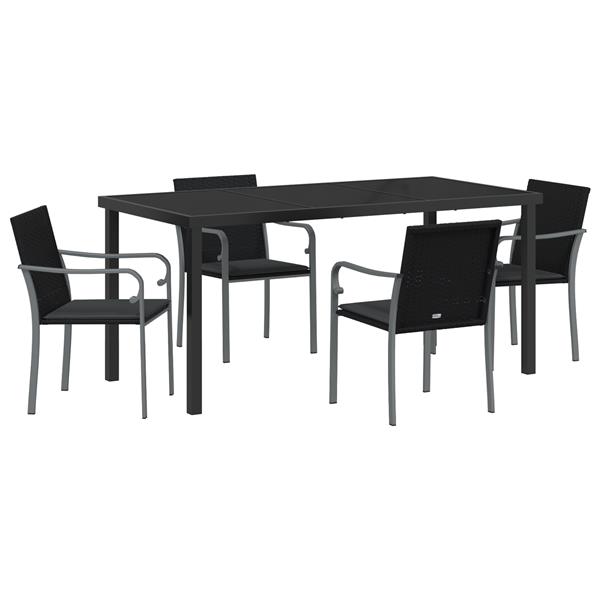 Grote foto vidaxl 5 delige tuinset met kussens zwart poly rattan tuin en terras tuinmeubelen