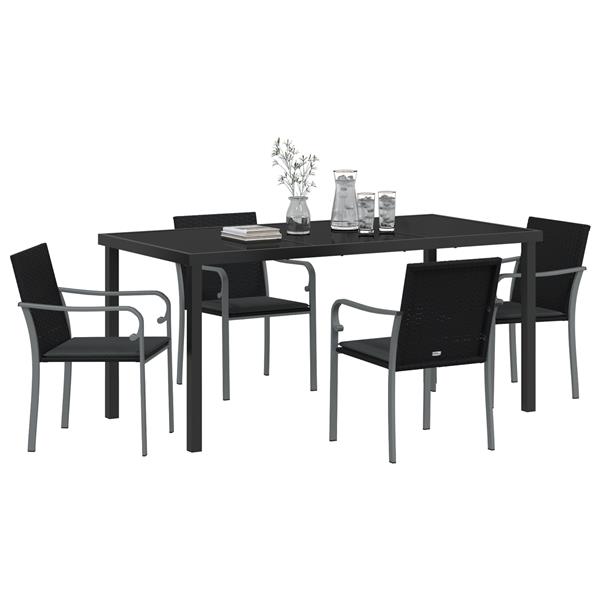 Grote foto vidaxl 5 delige tuinset met kussens zwart poly rattan tuin en terras tuinmeubelen