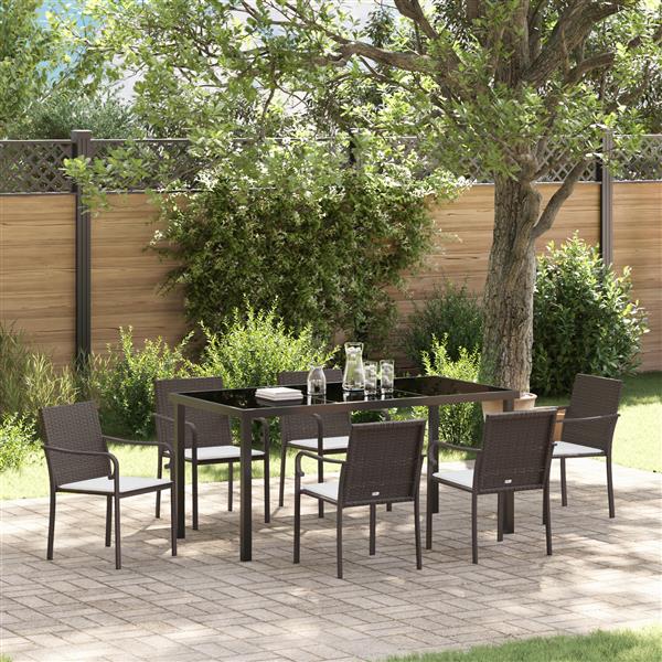 Grote foto vidaxl 7 delige tuinset met kussens bruin poly rattan tuin en terras tuinmeubelen