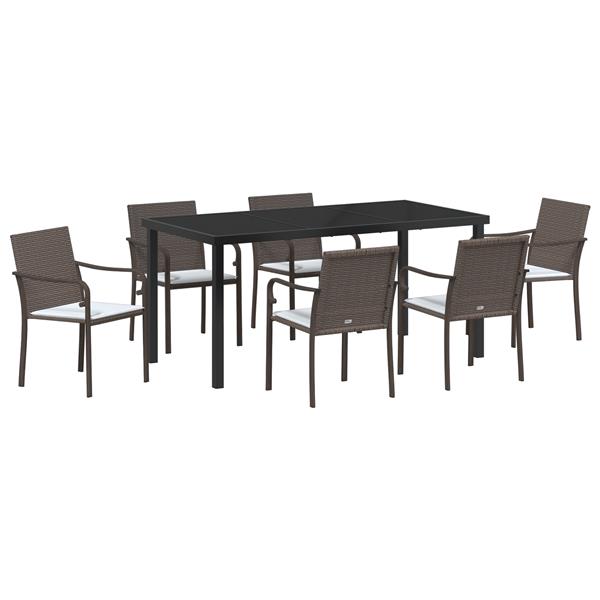 Grote foto vidaxl 7 delige tuinset met kussens bruin poly rattan tuin en terras tuinmeubelen