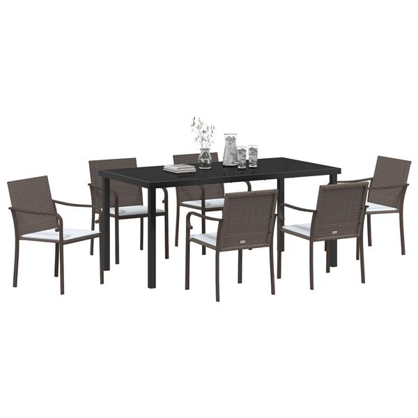 Grote foto vidaxl 7 delige tuinset met kussens bruin poly rattan tuin en terras tuinmeubelen