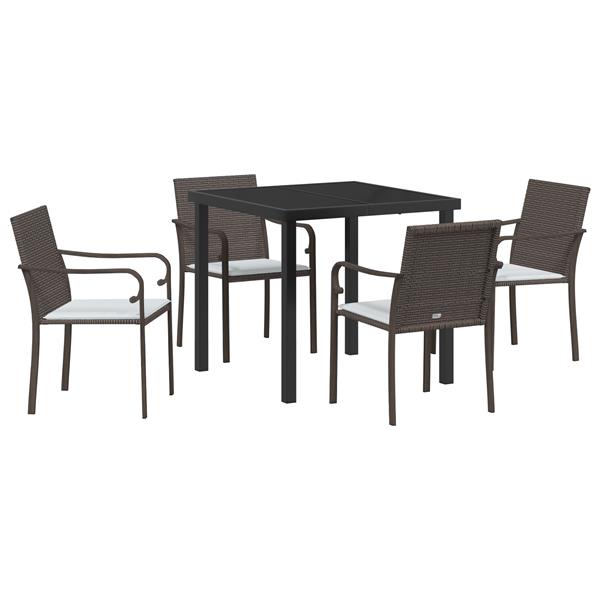 Grote foto vidaxl 5 delige tuin eetset met kussens in bruin poly rattan tuin en terras tuinmeubelen