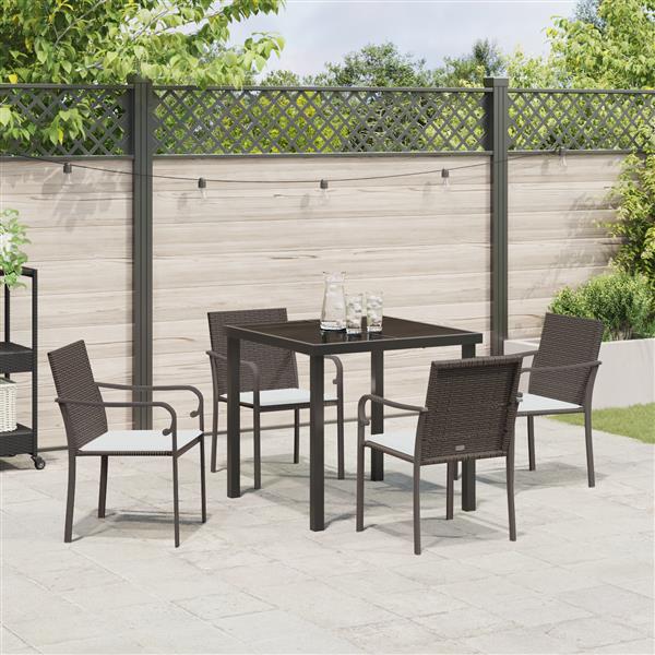 Grote foto vidaxl 5 delige tuin eetset met kussens in bruin poly rattan tuin en terras tuinmeubelen