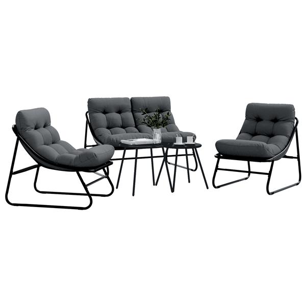 Grote foto vidaxl 5 delige tuinbankset met kussens zwart staal tuin en terras tuinmeubelen