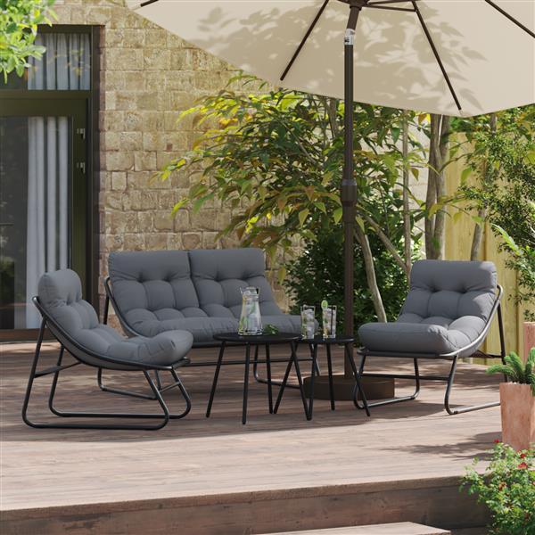 Grote foto vidaxl 5 delige tuinbankset met kussens zwart staal tuin en terras tuinmeubelen