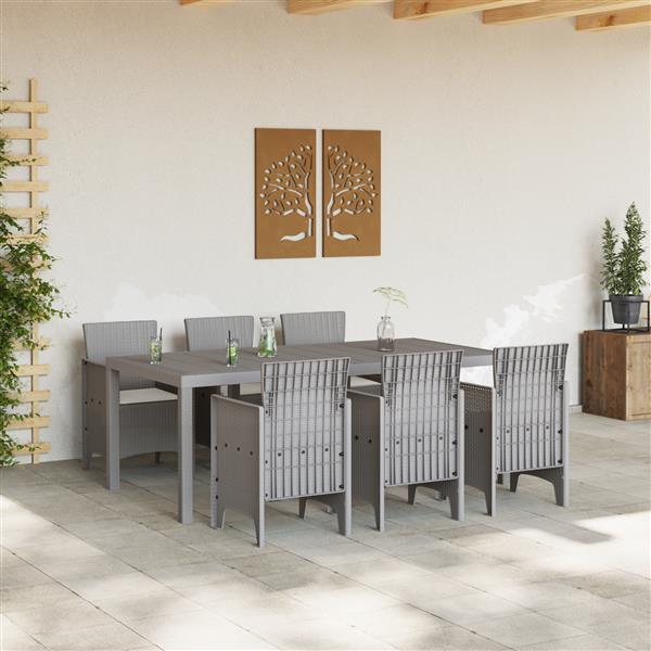 Grote foto vidaxl 7 delige tuintafelset met kussens in lichtgrijs poly rattan tuin en terras tuinmeubelen