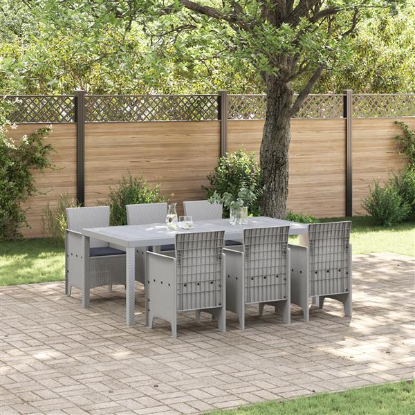 Grote foto vidaxl 7 delige tuinset met kussens in lichtgrijs poly rattan tuin en terras tuinmeubelen