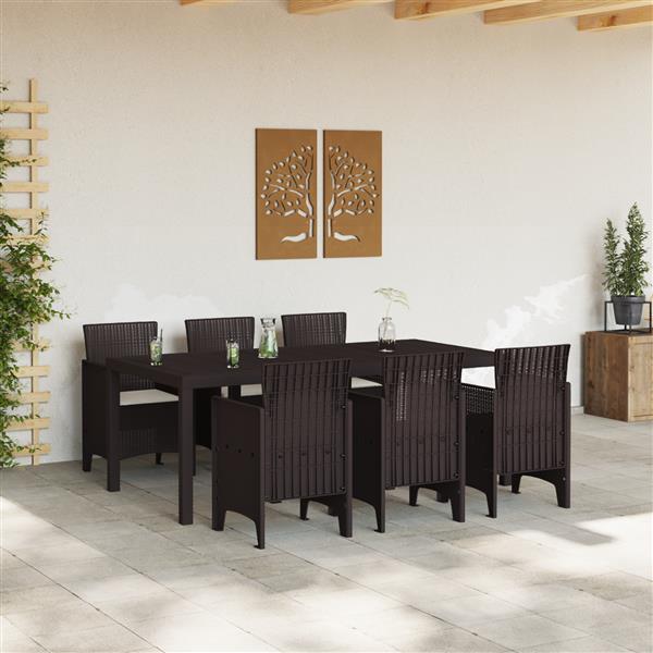 Grote foto vidaxl 7 delige tuinset met kussens in bruin poly rattan tuin en terras tuinmeubelen