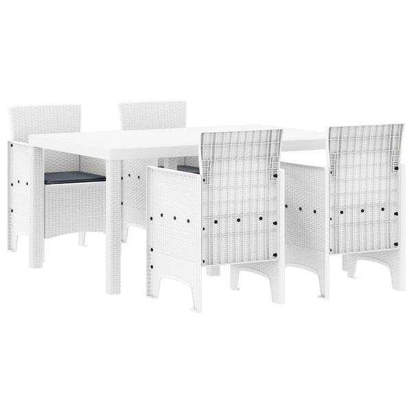 Grote foto vidaxl 5 delige tuin eetset met kussens witte poly rattan tuin en terras tuinmeubelen