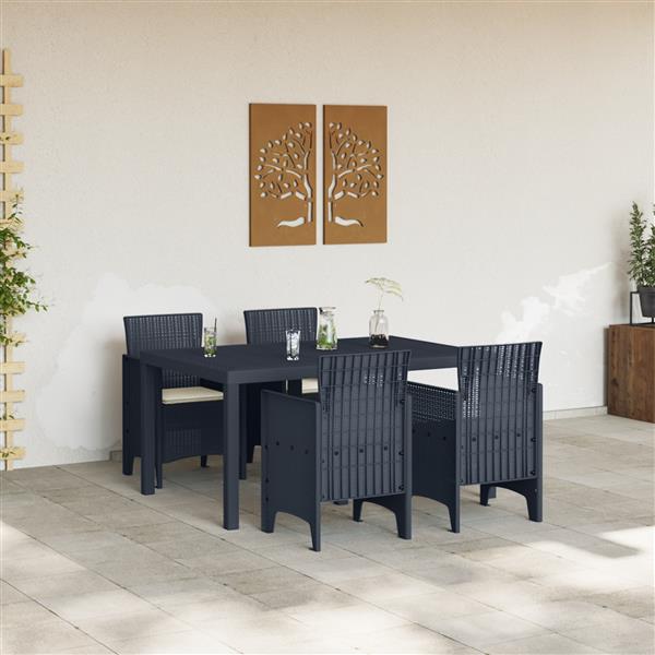 Grote foto vidaxl 5 delige tuin eettafel set met kussens anthraciet poly rattan tuin en terras tuinmeubelen