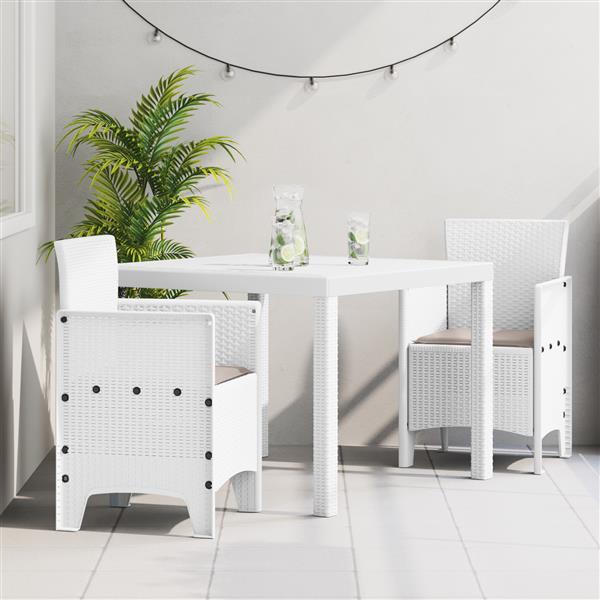Grote foto vidaxl 3 delige tuintafel en stoelen met kussens in wit poly riet tuin en terras tuinmeubelen