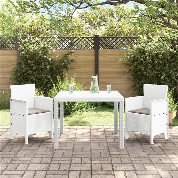 Grote foto vidaxl 3 delige tuintafel en stoelen met kussens in wit poly riet tuin en terras tuinmeubelen