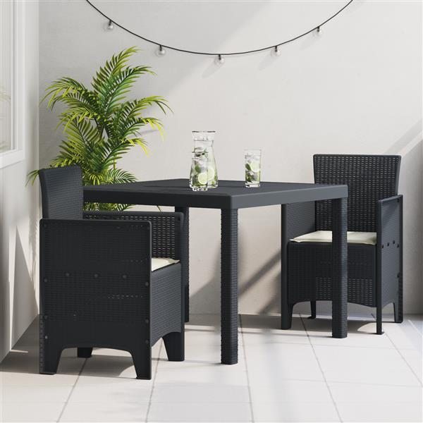 Grote foto vidaxl 3 delige tuin eetset met kussens anthraciet poly rattan tuin en terras tuinmeubelen