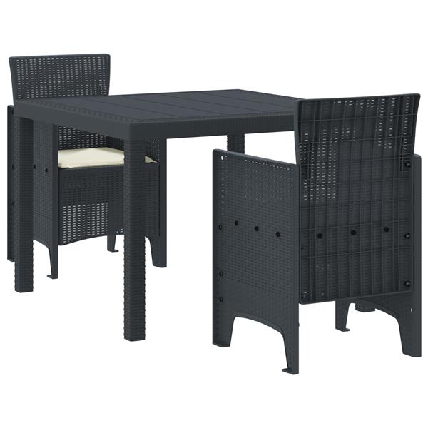 Grote foto vidaxl 3 delige tuin eetset met kussens anthraciet poly rattan tuin en terras tuinmeubelen
