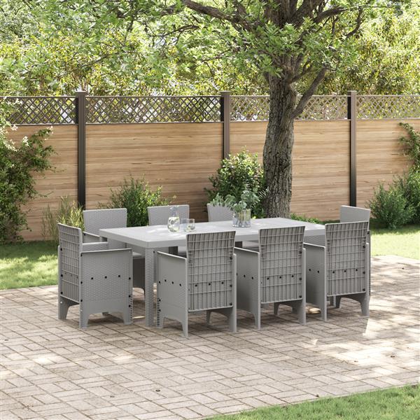 Grote foto vidaxl 9 delige tuinset met kussens lichtgrijs poly rattan tuin en terras tuinmeubelen