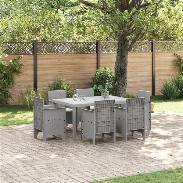 Grote foto vidaxl 7 delige tuindining set met kussens licht grijs poly rattan tuin en terras tuinmeubelen