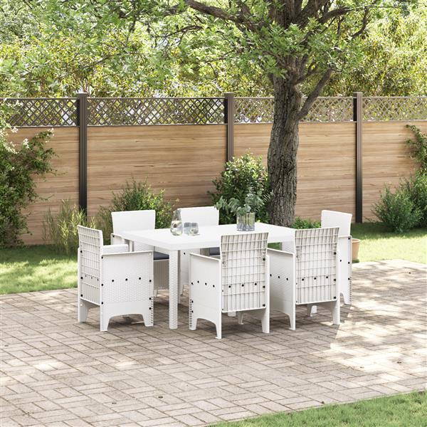 Grote foto vidaxl 7 delige tuin eetset met kussens wit poly rattan tuin en terras tuinmeubelen