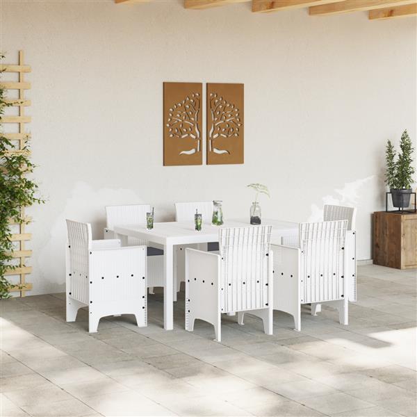 Grote foto vidaxl 7 delige tuin eetset met kussens wit poly rattan tuin en terras tuinmeubelen
