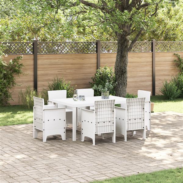 Grote foto vidaxl 7 delige tuindining set wit poly rattan tuin en terras tuinmeubelen