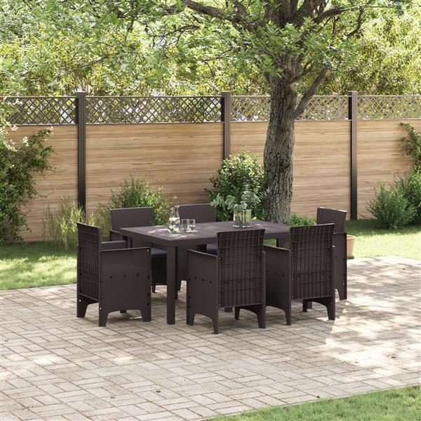 Grote foto vidaxl 7 delige tuin eettafel set met kussens bruin poly rattan tuin en terras tuinmeubelen