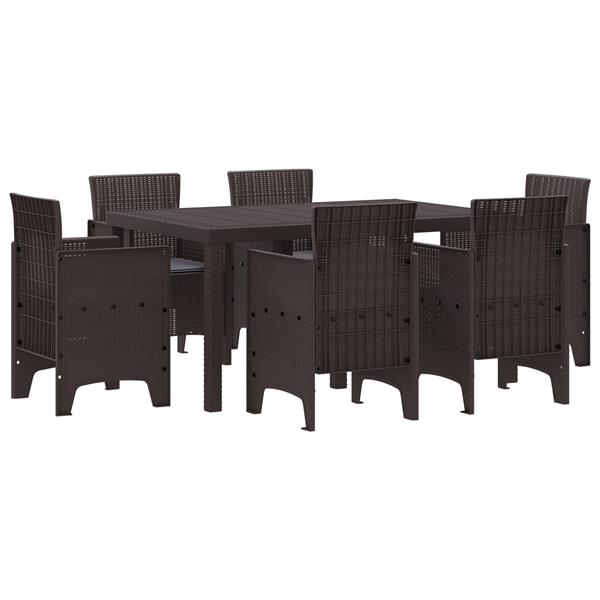 Grote foto vidaxl 7 delige tuin eettafel set met kussens bruin poly rattan tuin en terras tuinmeubelen