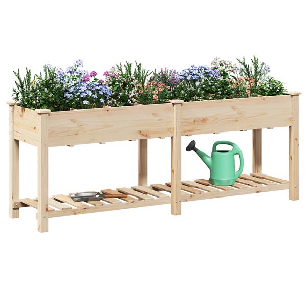 Grote foto vidaxl plantenbak met rasters 203x53x76 cm massief vurenhout tuin en terras overige tuin en terras