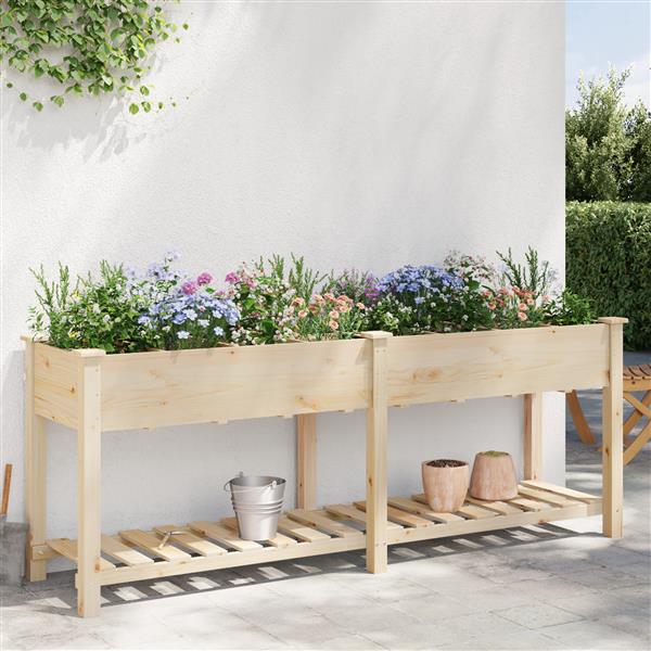 Grote foto vidaxl plantenbak met rasters 203x53x76 cm massief vurenhout tuin en terras overige tuin en terras