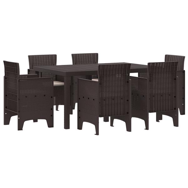 Grote foto vidaxl 7 delige tuin eettafel set met kussens bruin poly rattan tuin en terras tuinmeubelen