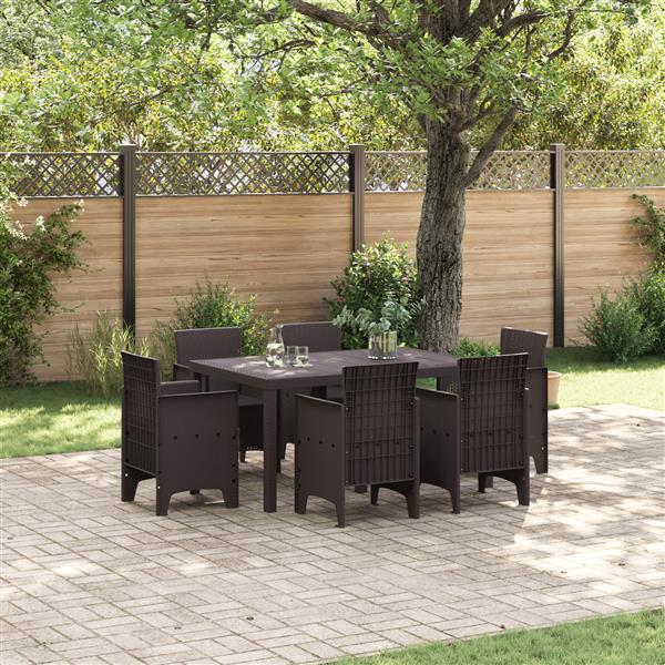 Grote foto vidaxl 7 delige tuin eetset bruin poly riet tuin en terras tuinmeubelen