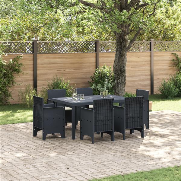 Grote foto vidaxl 7 delige tuin eettafel set met kussens anthraciet poly rattan tuin en terras tuinmeubelen