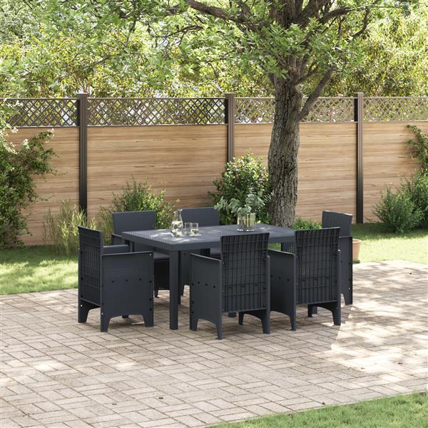 Grote foto vidaxl 7 delige tuin eettafel set met kussens anthraciet poly rattan tuin en terras tuinmeubelen