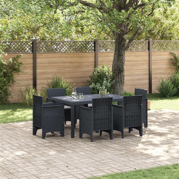 Grote foto vidaxl 7 delige tuin eettafel set met kussens anthraciet poly rattan tuin en terras tuinmeubelen