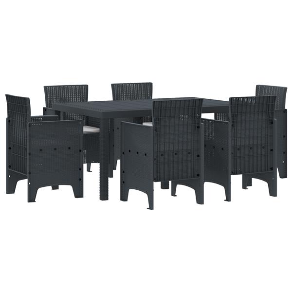 Grote foto vidaxl 7 delige tuin eettafel set met kussens anthraciet poly rattan tuin en terras tuinmeubelen
