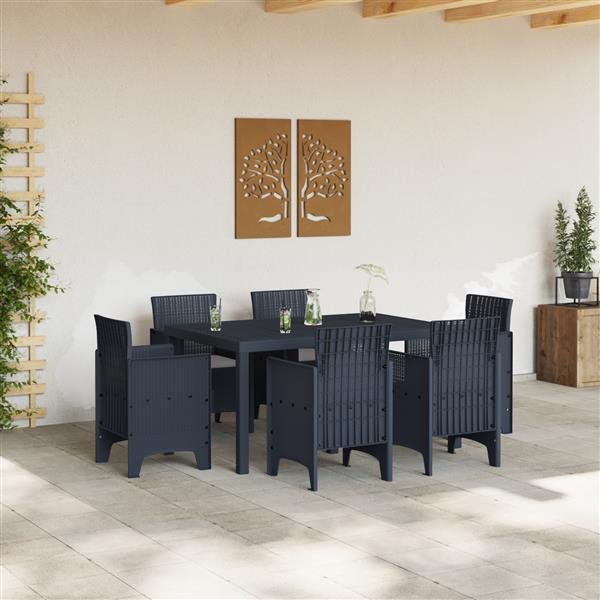 Grote foto vidaxl 7 delige tuin eettafel set met kussens anthraciet poly rattan tuin en terras tuinmeubelen