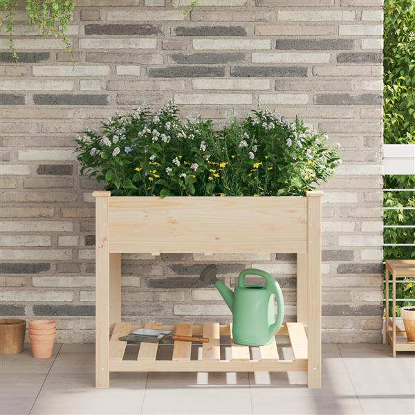 Grote foto vidaxl plantenbak met schap 90x90x76 cm massief vurenhout tuin en terras overige tuin en terras