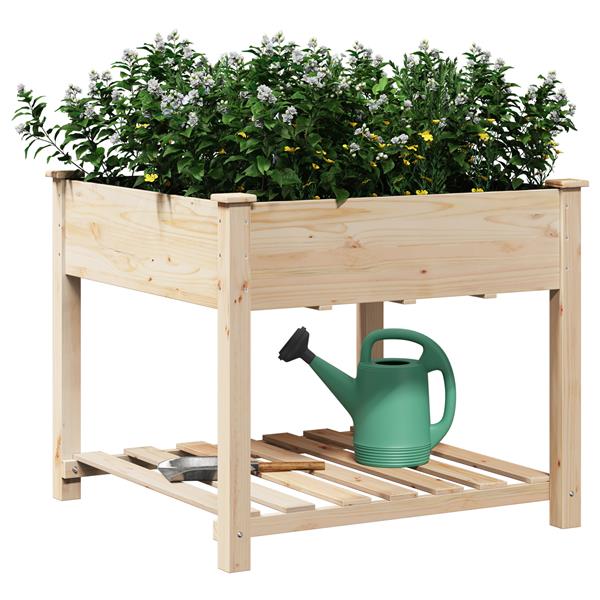 Grote foto vidaxl plantenbak met schap 90x90x76 cm massief vurenhout tuin en terras overige tuin en terras
