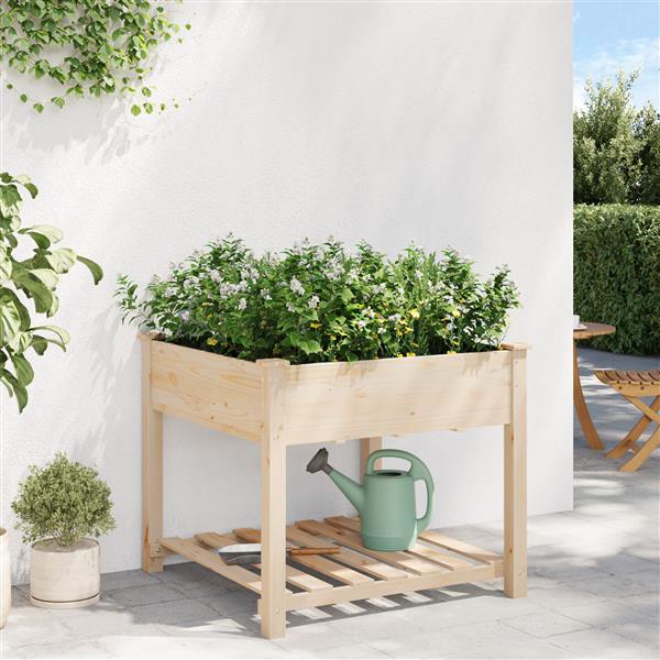 Grote foto vidaxl plantenbak met schap 90x90x76 cm massief vurenhout tuin en terras overige tuin en terras