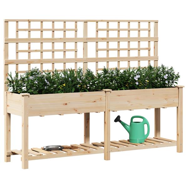 Grote foto vidaxl plantenbak met schap en latwerk 203x53x152 cm massief vurenhout tuin en terras overige tuin en terras