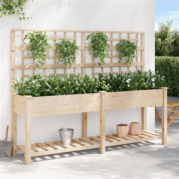 Grote foto vidaxl plantenbak met schap en latwerk 203x53x152 cm massief vurenhout tuin en terras overige tuin en terras