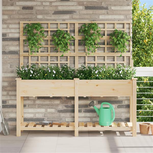 Grote foto vidaxl plantenbak met schap en latwerk 161x43x152 cm massief vurenhout tuin en terras overige tuin en terras
